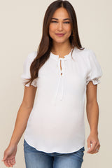 Ivory Ruffle Accent Tie Front Maternity Blouse