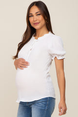 Ivory Ruffle Accent Tie Front Maternity Blouse