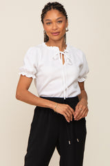 Ivory Ruffle Accent Tie Front Maternity Blouse