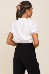 Ivory Ruffle Accent Tie Front Blouse