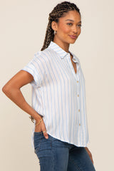 Blue Striped Collared Button Blouse