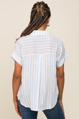 Blue Striped Collared Button Blouse