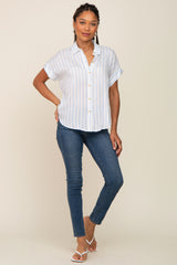 Blue Striped Collared Button Blouse