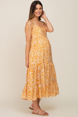 Yellow Floral Tiered Maternity Midi Dress