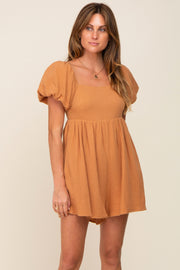 Camel Puff Sleeve Romper