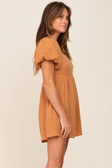 Camel Puff Sleeve Romper