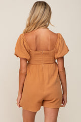 Camel Puff Sleeve Maternity Romper