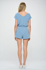 Blue French Terry Short Dolman Sleeves Knit Romper