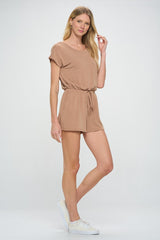 Camel French Terry Short Dolman Sleeves Knit Romper