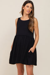 Black Sleeveless Babydoll Maternity Mini Dress