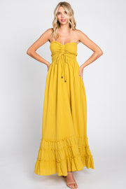 Yellow Smocked Cutout Back Maxi Dress