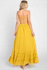 Yellow Smocked Cutout Back Maxi Dress