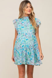 Blue Floral Chiffon Tiered Maternity Dress