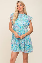 Blue Floral Chiffon Tiered Maternity Dress