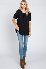 Black Puff Sleeve Smocked Accent Top