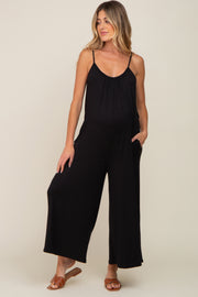 Black Basic Cropped Wide Leg Maternity Jumpsuit