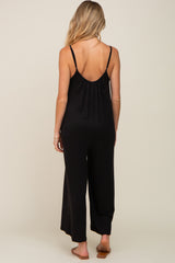 Black Basic Cropped Wide Leg Maternity Jumpsuit