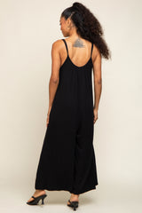 Black Basic Cropped Wide Leg Jumpsuit