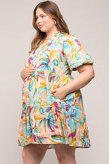 Multicolor Abstract Floral Maternity Plus Dress