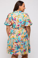 Multicolor Abstract Floral Plus Dress