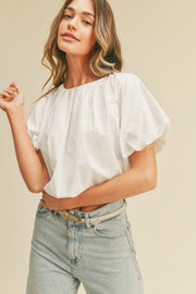 White Cropped Bubble Top