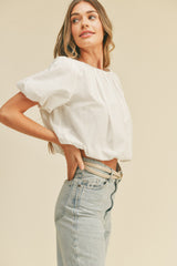 White Cropped Bubble Top