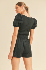 Black Puff Sleeve Romper