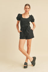 Black Puff Sleeve Romper