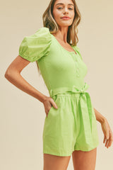 Lime Puff Sleeve Romper