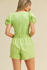 Lime Puff Sleeve Romper