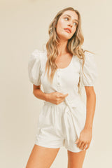 White Puff Sleeve Romper