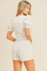 White Puff Sleeve Romper