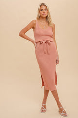 Pink Tank Rib Side Slit Midi Dress