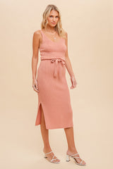 Pink Tank Rib Side Slit Midi Dress