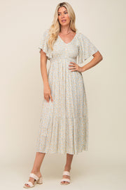 Ivory Floral Smocked Midi Dress