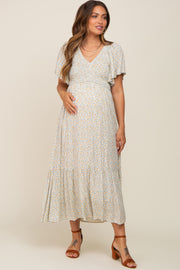 Ivory Floral Smocked Maternity Midi Dress