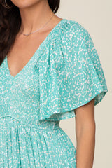 Jade Floral Smocked V-Neck Flutter Short Sleeve Midi Dress