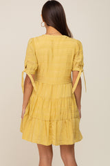 Yellow Textured Stripe V-Neck Tiered Maternity Dress