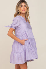 Lavender Textured Stripe V-Neck Tiered Maternity Dress