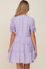 Lavender Textured Stripe V-Neck Tiered Maternity Dress