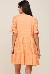 Peach Textured Stripe V-Neck Tiered Dress