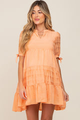 Peach Textured Stripe V-Neck Tiered Maternity Dress