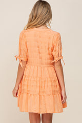 Peach Textured Stripe V-Neck Tiered Maternity Dress