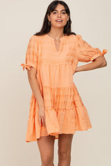 Peach Textured Stripe V-Neck Tiered Maternity Dress