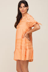 Peach Textured Stripe V-Neck Tiered Dress