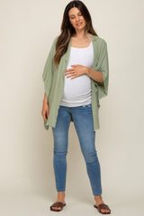 Light Olive Fringe Maternity Dolman Sleeve Cover Up