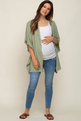 Light Olive Fringe Maternity Dolman Sleeve Cover Up