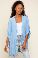 Light Blue Fringe Maternity Dolman Sleeve Cover Up