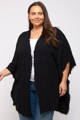 Black Fringe Plus Dolman Sleeve Cover Up