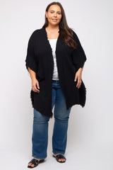 Black Fringe Plus Dolman Sleeve Cover Up